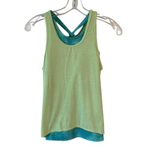 Athleta girl size 6 yellow green tank top with blue liner -